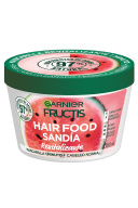 Tarro de mascarilla capilar Garnier Fructis Hair Food con sandía, tapa roja.