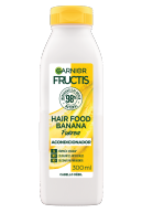 Botella de acondicionador Garnier Fructis Hair Food con banana, envase amarillo