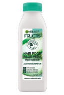 Botella de acondicionador Garnier Fructis Hair Food con aloe vera, envase verde.